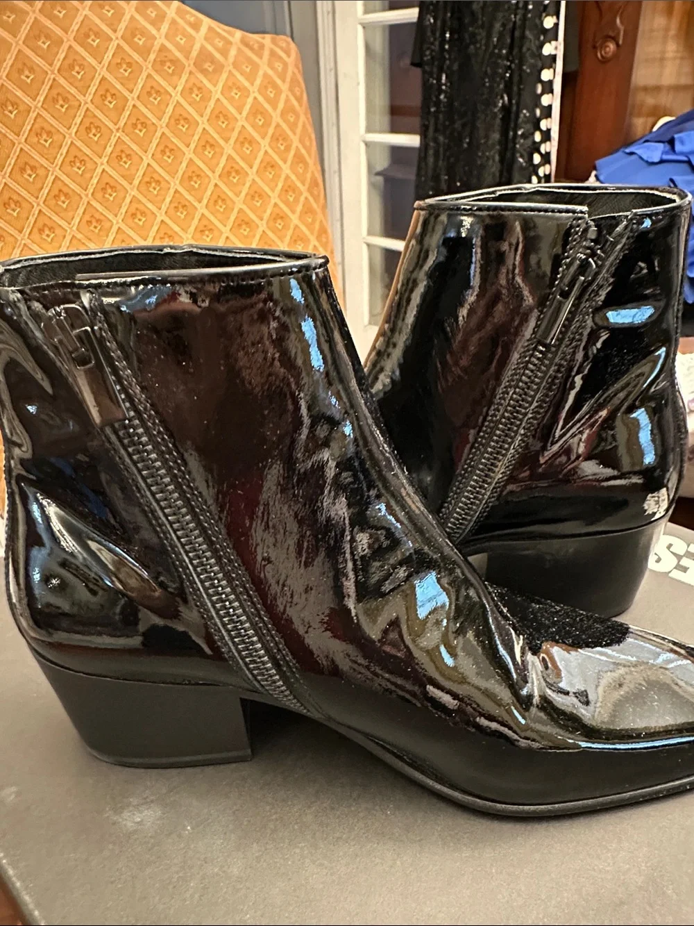 BNIB THE KOOPLES Women's Black Patent Ankle Boots - Sleek Zip Bootie